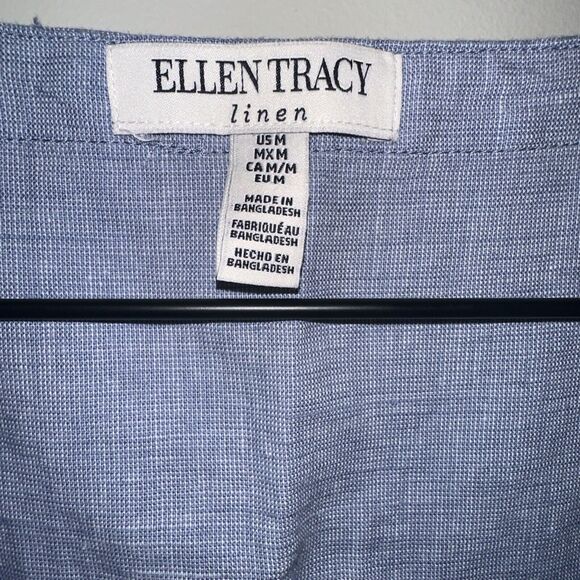 Ellen Tracy Women Size Medium Sleeveless Gold Zipper Front Tunic Chambray Linen - Picture 4 of 11